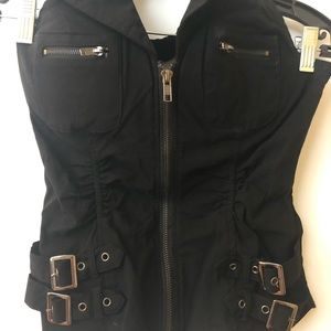 Black zip up halter Top